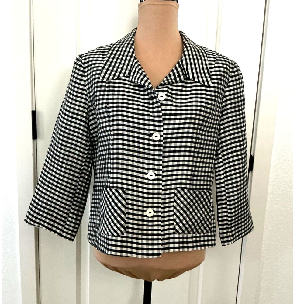 Vintage Silkland Black White Gingham Blouse Jacket Patch Pockets Size 10